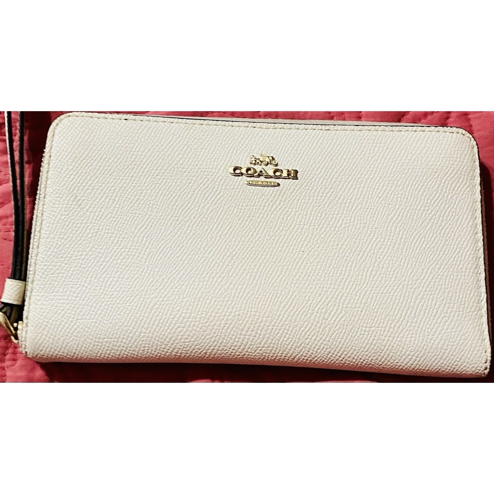 Coach Ivory Pebbled Satchel Top Handle Bag Gold Hardware Zipper and Wristlet - Picture 5 of 6